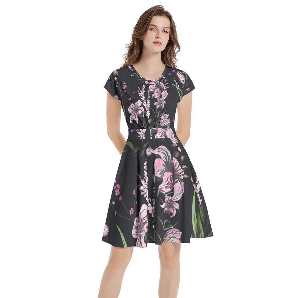 Short Sleeve  Casual A-Line Midi Dress