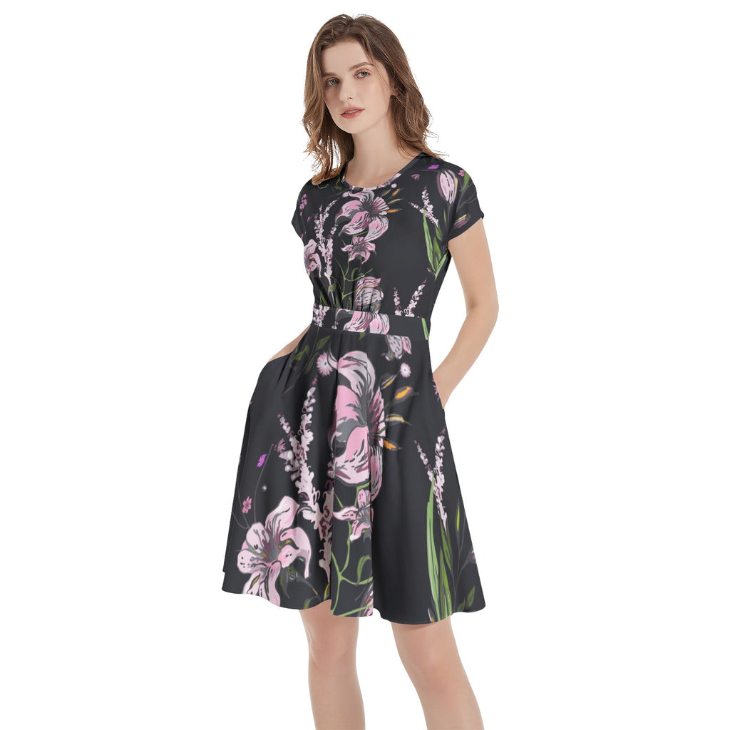 Short Sleeve  Casual A-Line Midi Dress