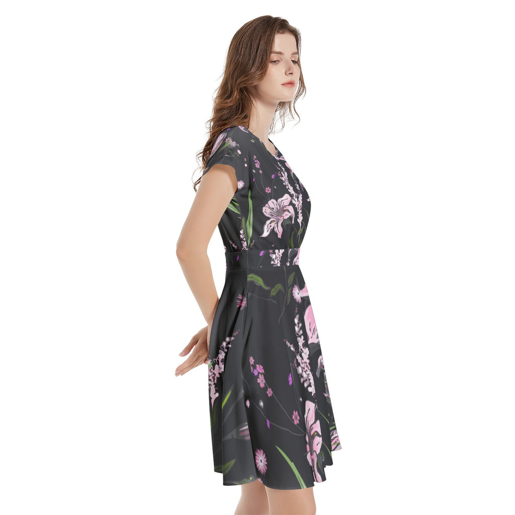 Short Sleeve  Casual A-Line Midi Dress