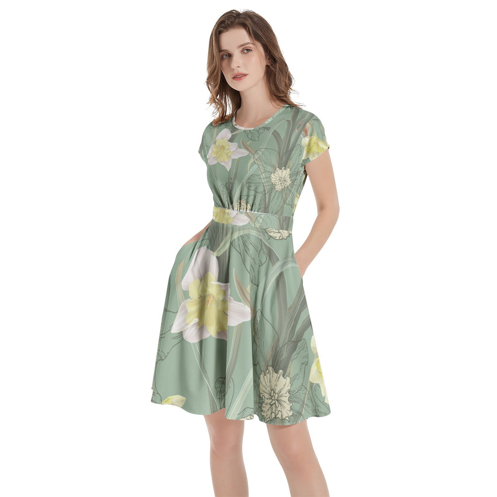 Short Sleeve  Casual A-Line Midi Dress