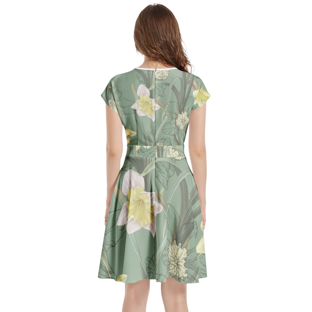 Short Sleeve  Casual A-Line Midi Dress