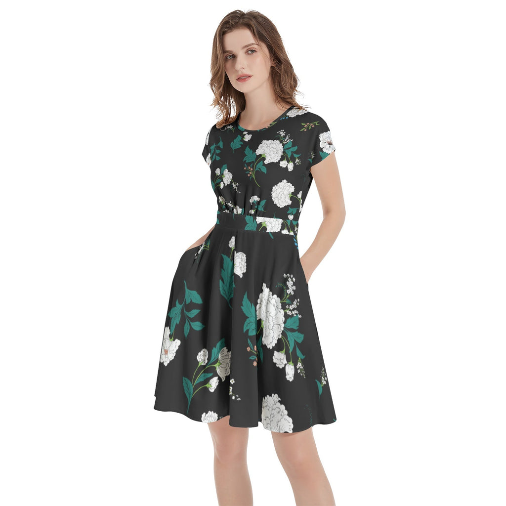 Short Sleeve  Casual A-Line Midi Dress