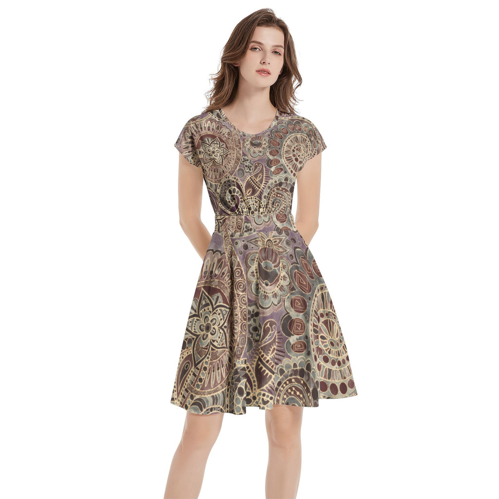 Short Sleeve  Casual A-Line Midi Dress