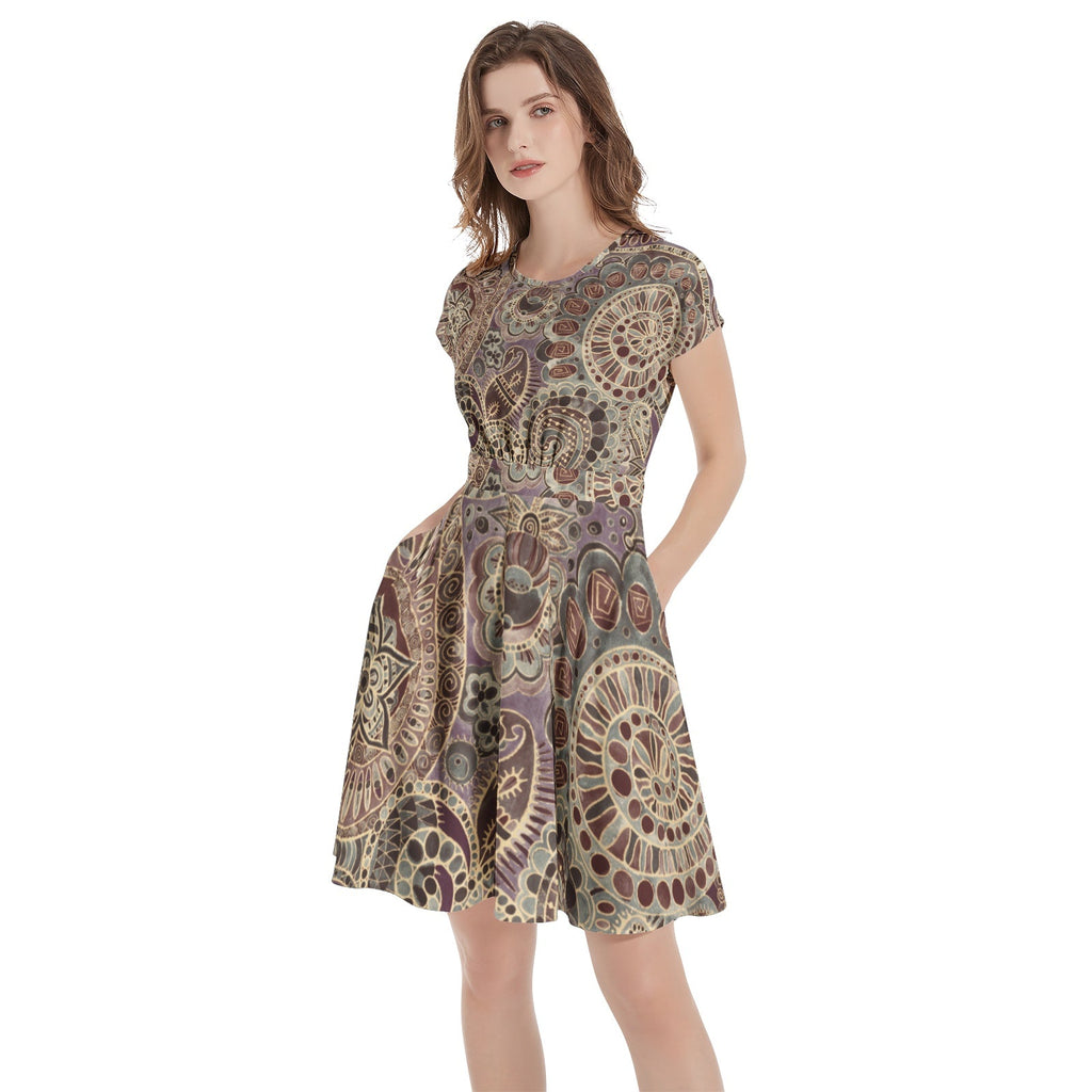 Short Sleeve  Casual A-Line Midi Dress