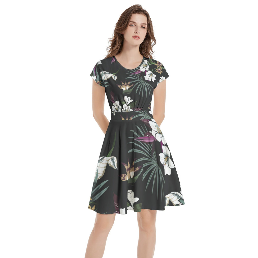 Short Sleeve  Casual A-Line Midi Dress