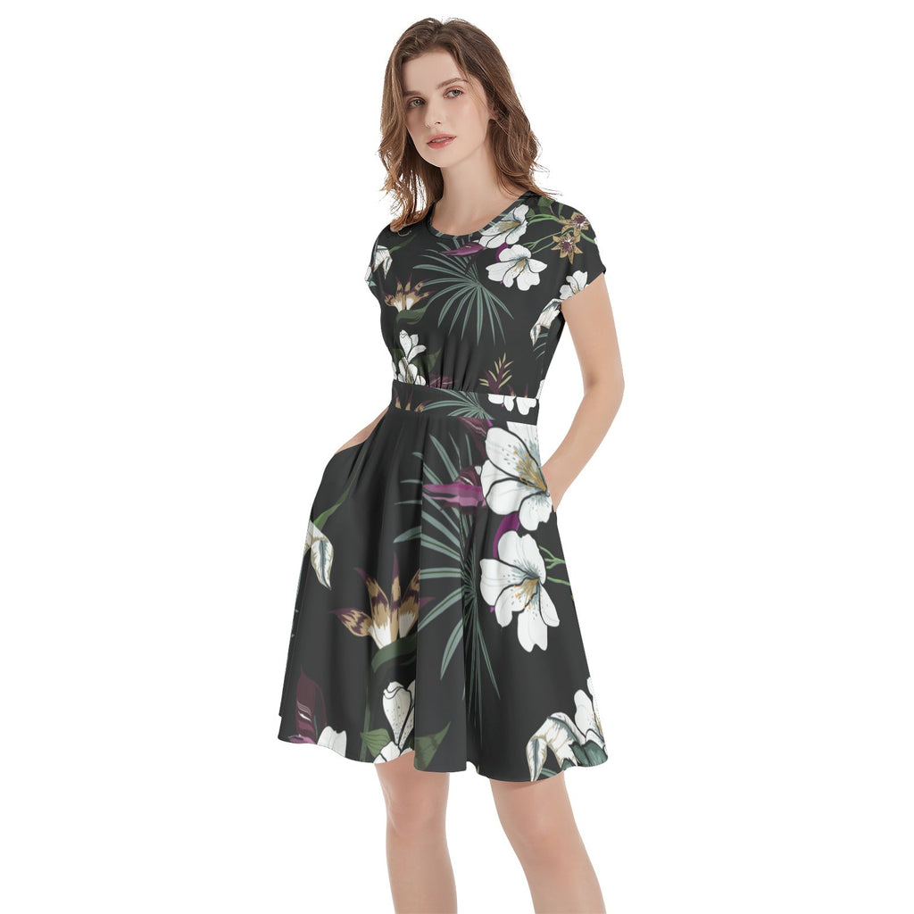 Short Sleeve  Casual A-Line Midi Dress