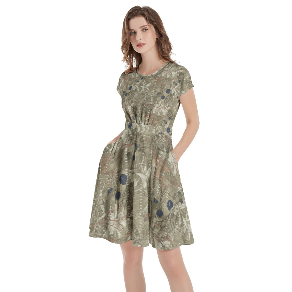 Short Sleeve  Casual A-Line Midi Dress