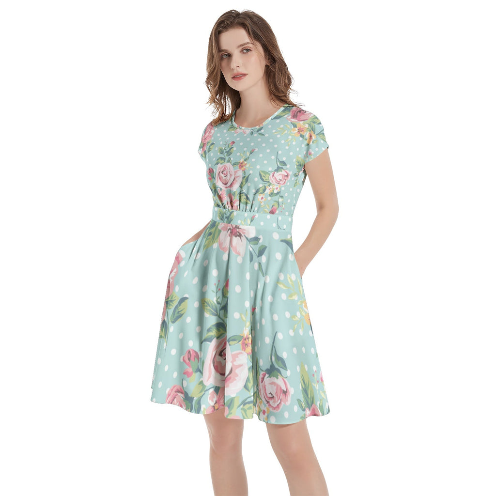 Short Sleeve  Casual A-Line Midi Dress