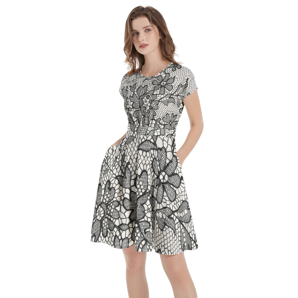 Short Sleeve  Casual A-Line Midi Dress