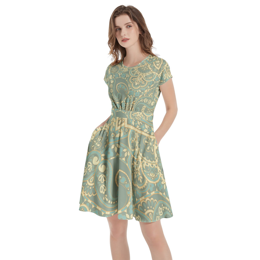 Short Sleeve  Casual A-Line Midi Dress