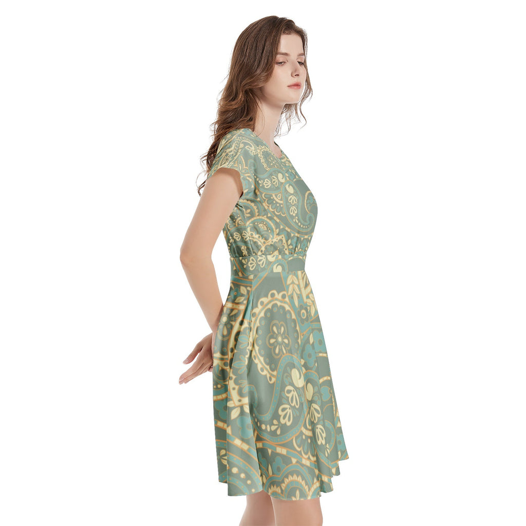 Short Sleeve  Casual A-Line Midi Dress