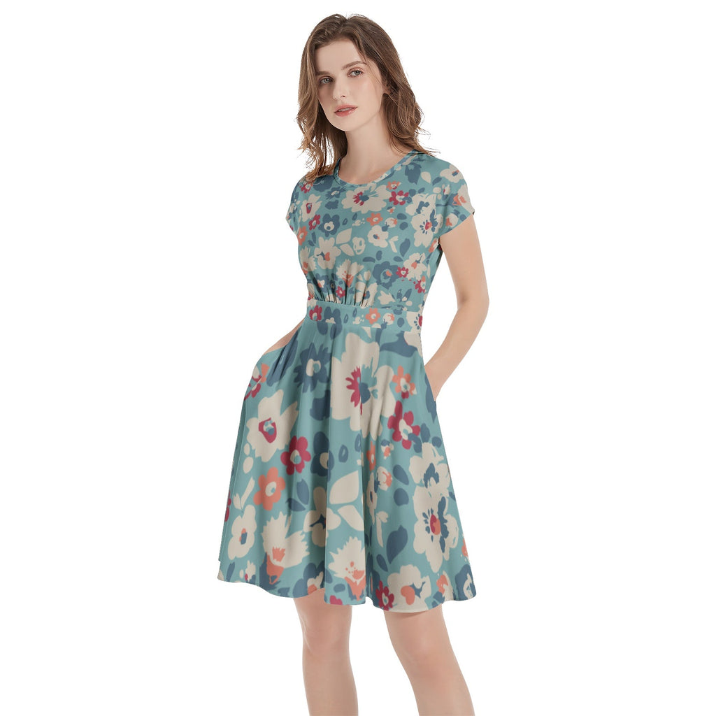 Short Sleeve  Casual A-Line Midi Dress