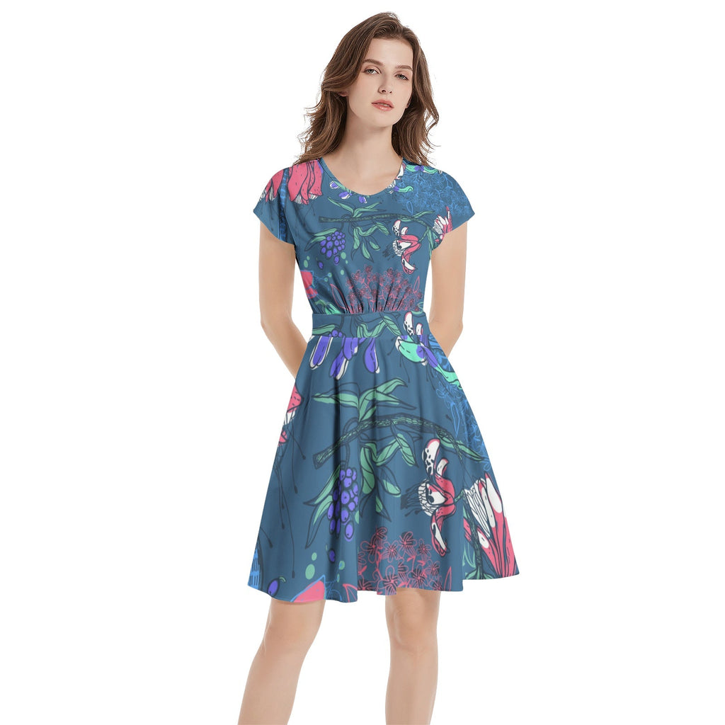 Short Sleeve  Casual A-Line Midi Dress