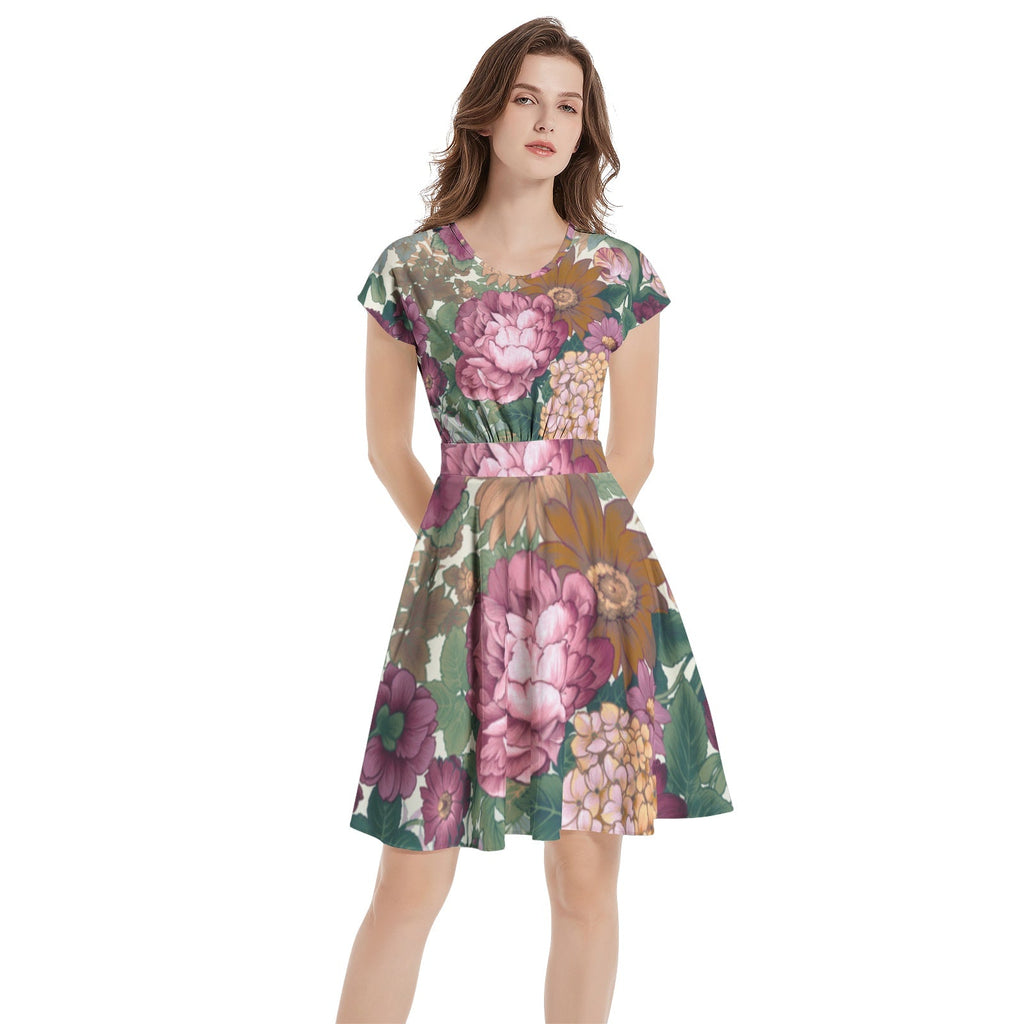 Short Sleeve  Casual A-Line Midi Dress