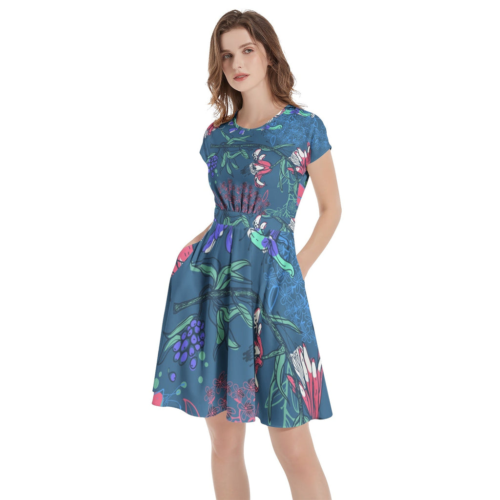 Short Sleeve  Casual A-Line Midi Dress