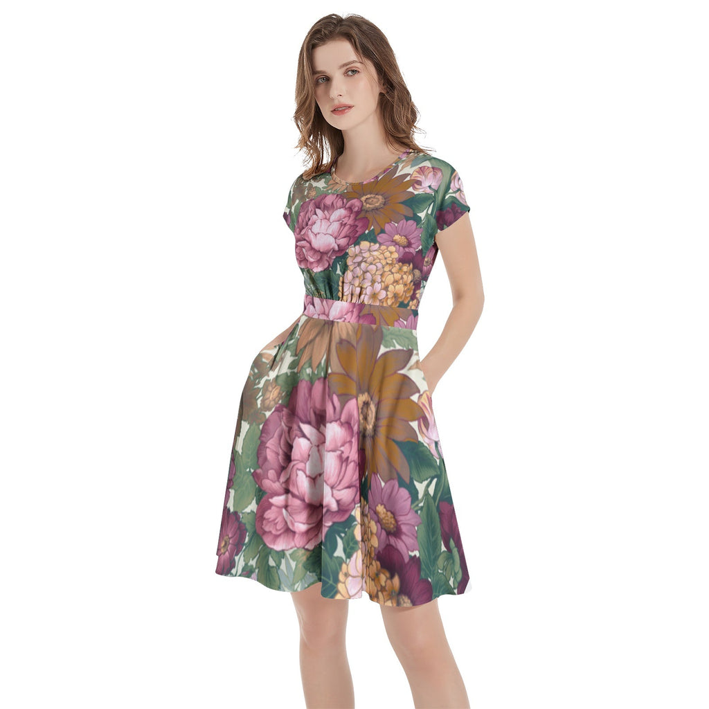 Short Sleeve  Casual A-Line Midi Dress