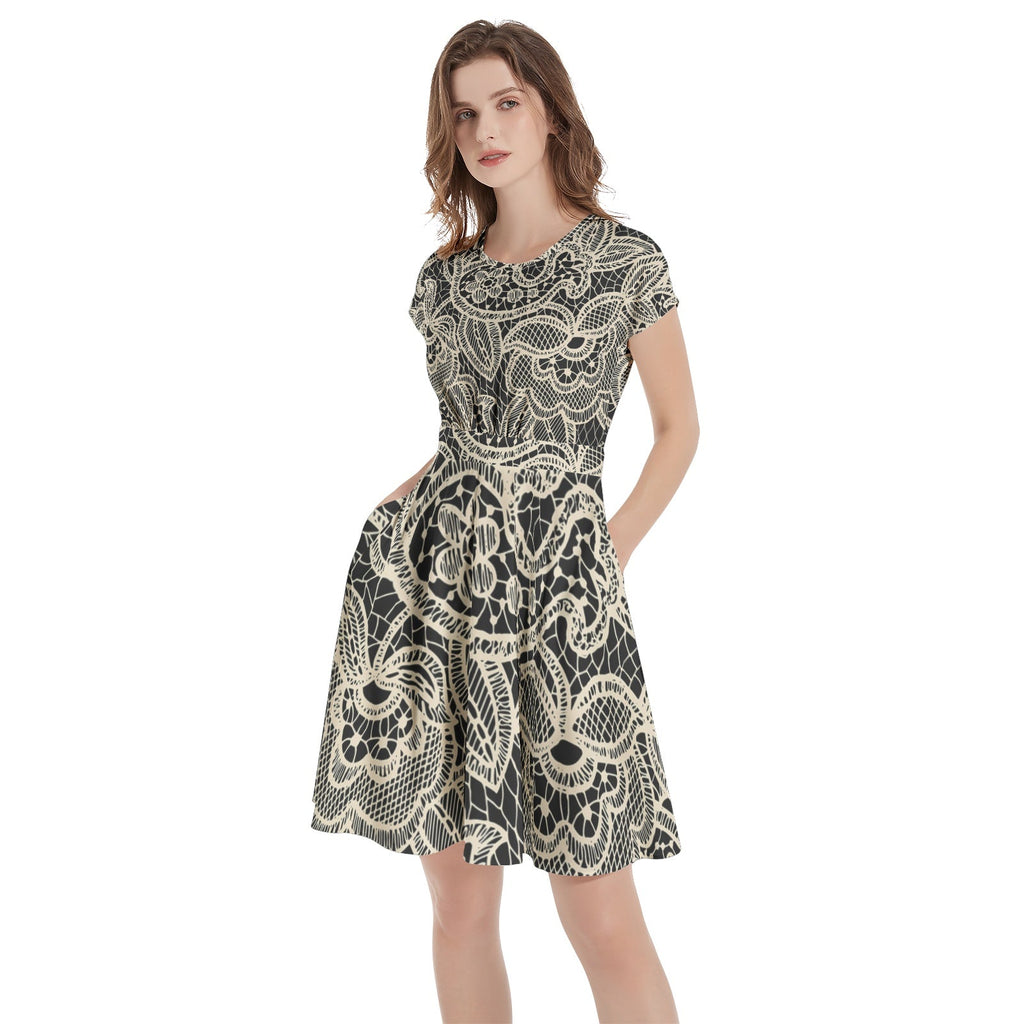 Short Sleeve  Casual A-Line Midi Dress