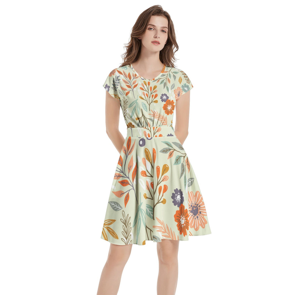 Short Sleeve  Casual A-Line Midi Dress