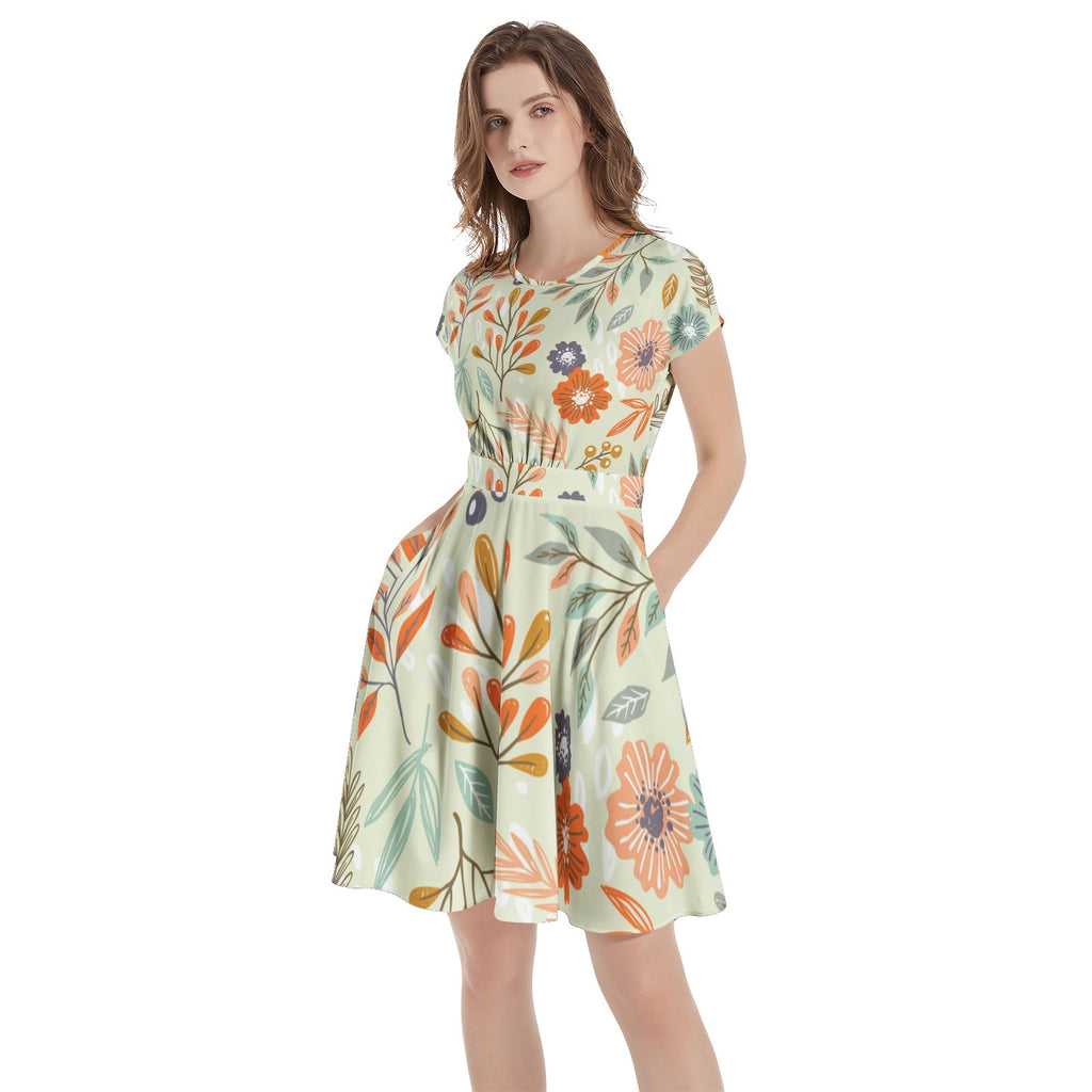 Short Sleeve  Casual A-Line Midi Dress