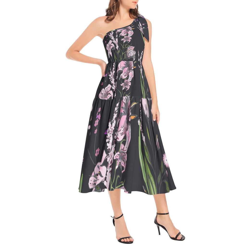 Ruffle Hem One Shoulder Midi Dress