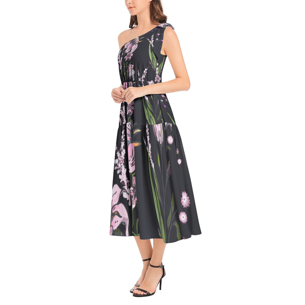 Ruffle Hem One Shoulder Midi Dress