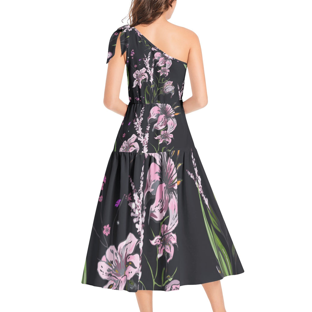 Ruffle Hem One Shoulder Midi Dress