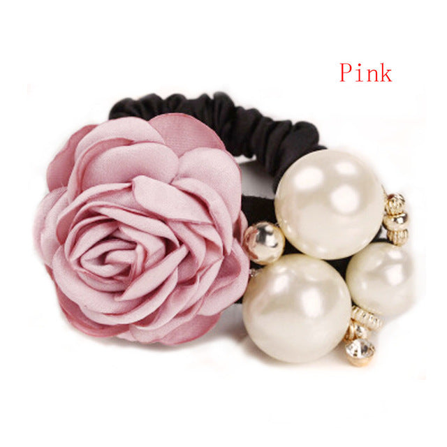 Satin Ribbon Rose Flower Pearls Hair band