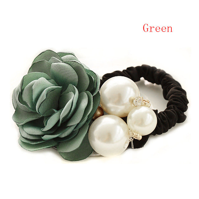 Satin Ribbon Rose Flower Pearls Hair band
