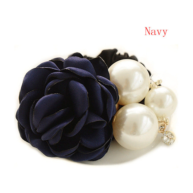 Satin Ribbon Rose Flower Pearls Hair band