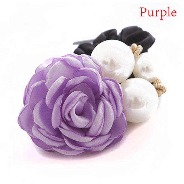 Satin Ribbon Rose Flower Pearls Hair band