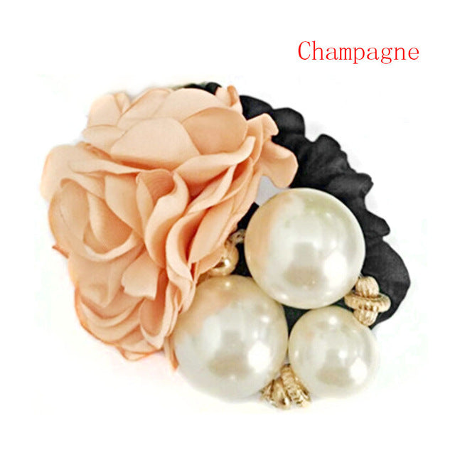 Satin Ribbon Rose Flower Pearls Hair band