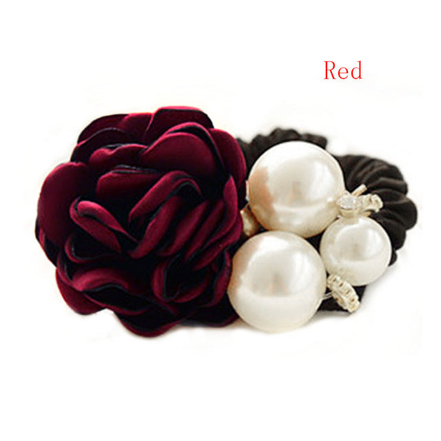 Satin Ribbon Rose Flower Pearls Hair band