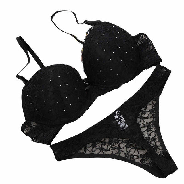 Lace Drill Push Up Bra And Thong Set