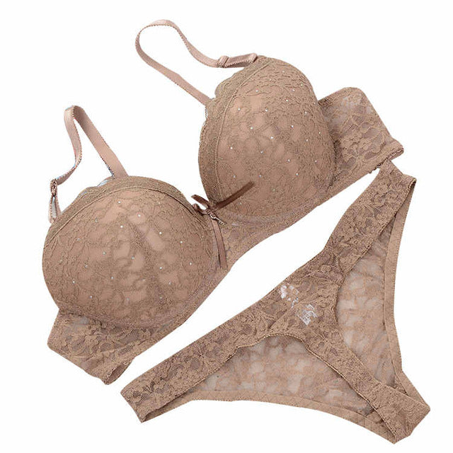 Lace Drill Push Up Bra And Thong Set