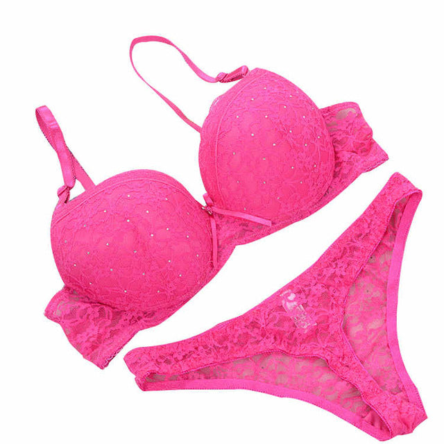 Lace Drill Push Up Bra And Thong Set