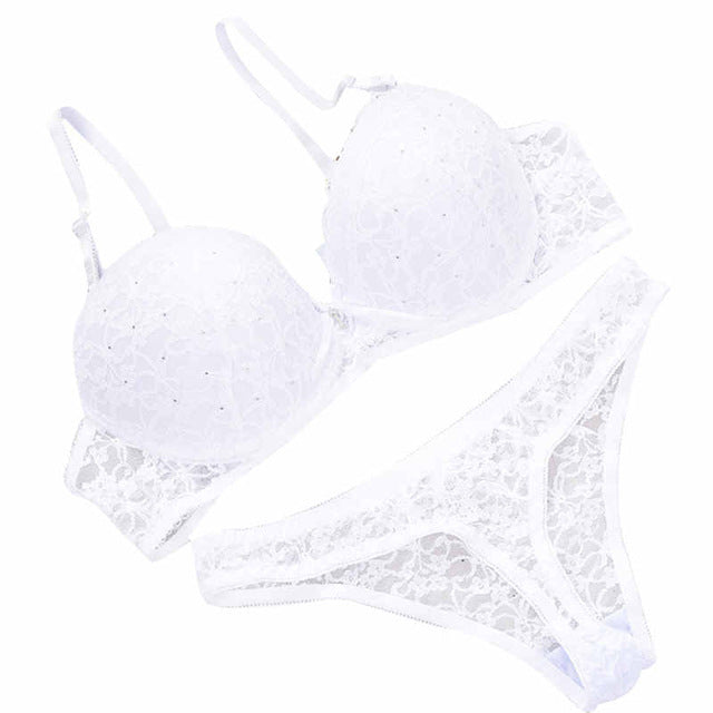 Lace Drill Push Up Bra And Thong Set